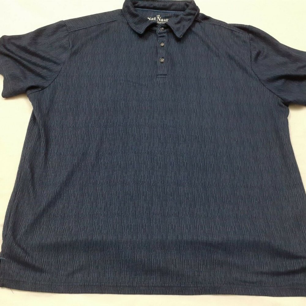 Nat Nast Polo Shirt Short Sleeve Navy Blue Rayon